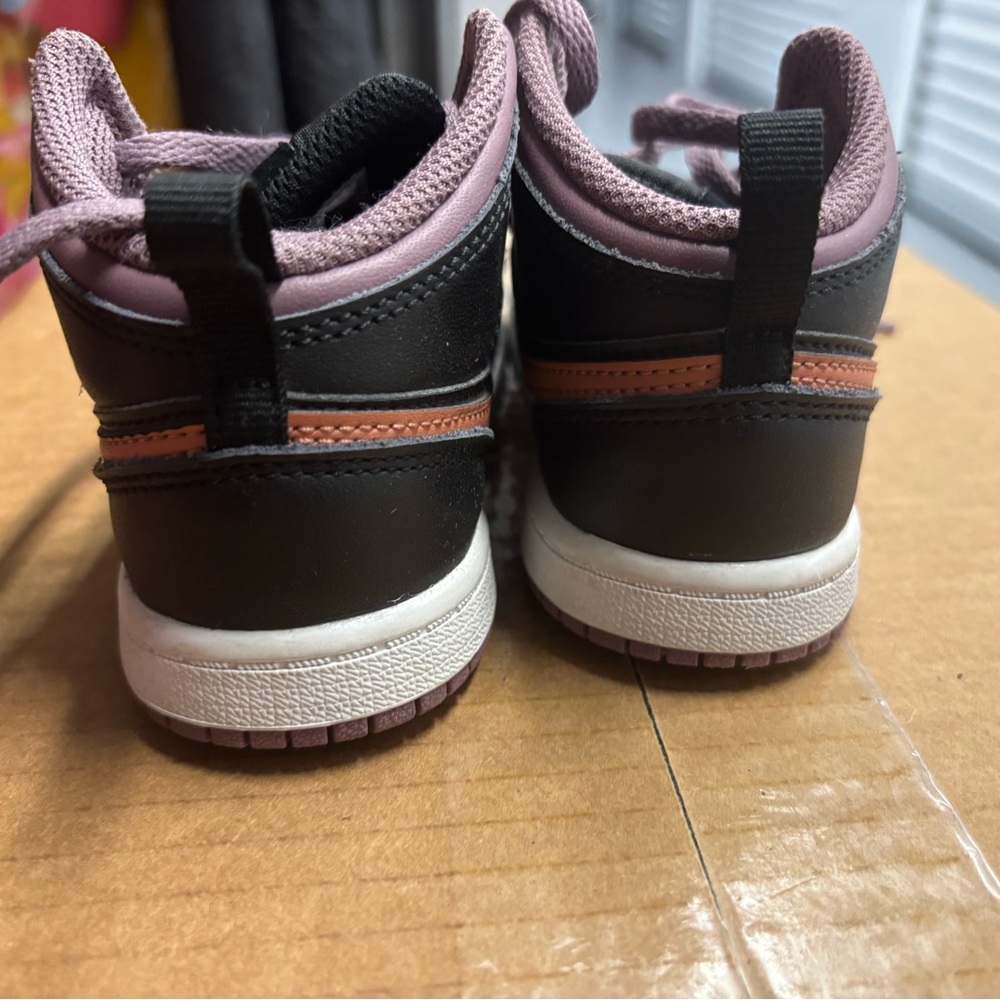 Jordan Black and Orange High-Top Sneakers with Box - Picture 7 of 9